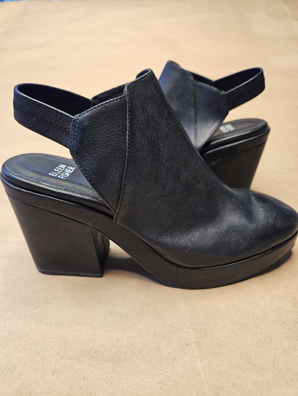 Eileen Fisher black leather mules